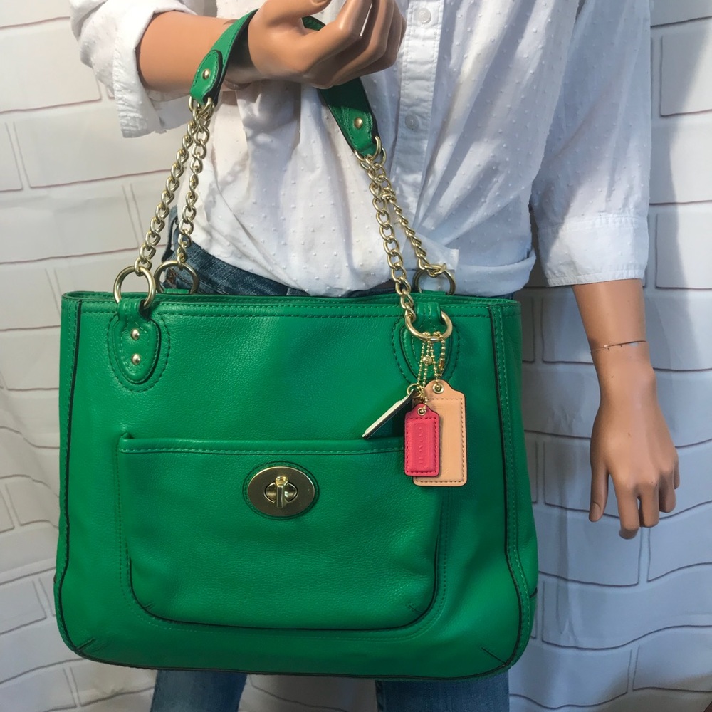 NWOT Coach Green Chain Tote Bag